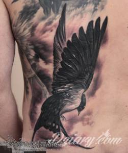 Tatuaże pytanie Po drugiej stronie jaskółka goniąca...