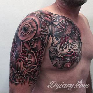 Tatuaże biomechaniczne tworzące swoisty przekrój człowieka. Rozbudzają wyobraźnię pokazując, że pod skórą kryją się nie tylko narządy, ale części mechaniczne. Tatuaże w takiej formie nawiązują trójwymiarem do wizji humanoida - ludzkiego robota. 