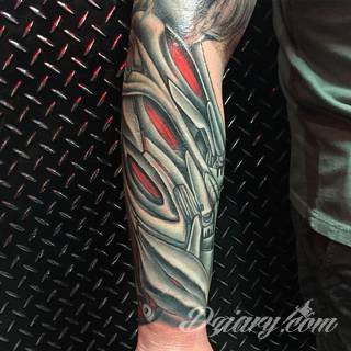 Tatuaże biomechaniczne tworzące swoisty przekrój człowieka. Rozbudzają wyobraźnię pokazując, że pod skórą kryją się nie tylko narządy, ale części mechaniczne. Tatuaże w takiej formie nawiązują trójwymiarem do wizji humanoida - ludzkiego robota. 