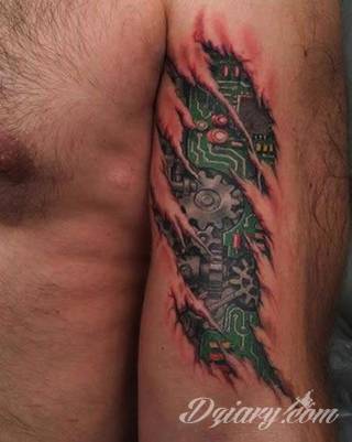 Tatuaże biomechaniczne tworzące swoisty przekrój człowieka. Rozbudzają wyobraźnię pokazując, że pod skórą kryją się nie tylko narządy, ale części mechaniczne. Tatuaże w takiej formie nawiązują trójwymiarem do wizji humanoida - ludzkiego robota. 