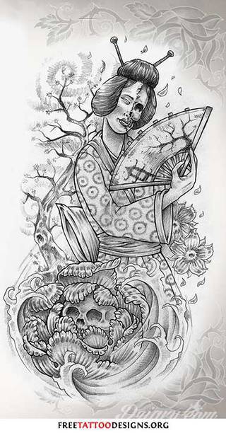 Tatuaże prezentujące gejsze to niezwykłe wizje artystów: od obrazów pokornych Azjatek po ich fantazyjne wersje. Charakteryzują się niespokojną kreską, w której nie brak nawiązań do ludzkiego życia i śmierci. 