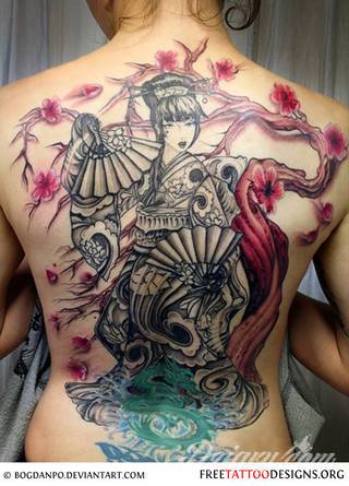 Tatuaże prezentujące gejsze to niezwykłe wizje artystów: od obrazów pokornych Azjatek po ich fantazyjne wersje. Charakteryzują się niespokojną kreską, w której nie brak nawiązań do ludzkiego życia i śmierci. 