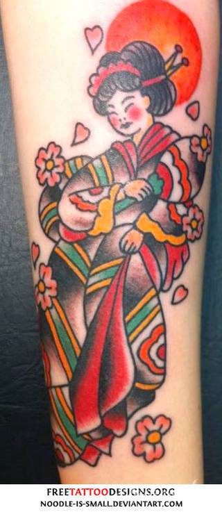 Tatuaże prezentujące gejsze to niezwykłe wizje artystów: od obrazów pokornych Azjatek po ich fantazyjne wersje. Charakteryzują się niespokojną kreską, w której nie brak nawiązań do ludzkiego życia i śmierci. 