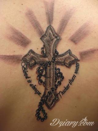 Tatuaże podkreślające nie tylko przywiązanie do religii. Krzyże o różnej formie - od cienkich po potężne; stylizowane na drewno jak i krzyże o metalicznej postaci czasami podkreślone dodatkowym łańcuchem. 