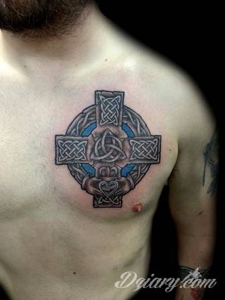 Tatuaże podkreślające nie tylko przywiązanie do religii. Krzyże o różnej formie - od cienkich po potężne; stylizowane na drewno jak i krzyże o metalicznej postaci czasami podkreślone dodatkowym łańcuchem. 