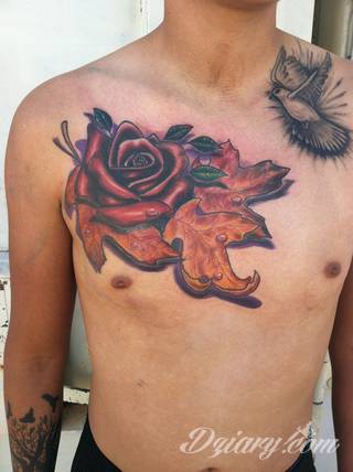 Grafika, która ozdobi ciało nie tylko miłośników ekologii. Tatuaż z liści to nie tylko małe zdobienia, ale również rozbudowane konstrukcje o nietypowej grze kolorów. Świetne rozwiązanie dla osób poszukujących tatuaży lekkich w formie. 