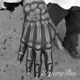 Niewielkie tatuaże na ręce. Formaty skromne i pozbawione akcentów kolorystycznych oraz rozbudowane kształty grafik, które zajmują duże fragmenty dłoni i wykorzystują palce jako np. fragmenty obrazu. 