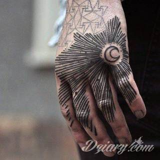 Niewielkie tatuaże na ręce. Formaty skromne i pozbawione akcentów kolorystycznych oraz rozbudowane kształty grafik, które zajmują duże fragmenty dłoni i wykorzystują palce jako np. fragmenty obrazu. 