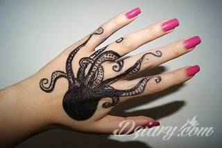 Niewielkie tatuaże na ręce. Formaty skromne i pozbawione akcentów kolorystycznych oraz rozbudowane kształty grafik, które zajmują duże fragmenty dłoni i wykorzystują palce jako np. fragmenty obrazu. 