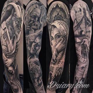 Niesamowite w swojej formie tatuaże-rękawy zajmują cała powierzchnię ramiona i przedramiona. Tworzą jednolitą zdobiącą ciało całość. Taki graficzny rękaw na skórze to tatuaż szczególnie ciekawy w przypadku aktywnych, silnych mężczyzn. 