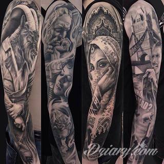 Niesamowite w swojej formie tatuaże-rękawy zajmują cała powierzchnię ramiona i przedramiona. Tworzą jednolitą zdobiącą ciało całość. Taki graficzny rękaw na skórze to tatuaż szczególnie ciekawy w przypadku aktywnych, silnych mężczyzn. 