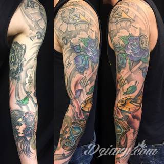 Niesamowite w swojej formie tatuaże-rękawy zajmują cała powierzchnię ramiona i przedramiona. Tworzą jednolitą zdobiącą ciało całość. Taki graficzny rękaw na skórze to tatuaż szczególnie ciekawy w przypadku aktywnych, silnych mężczyzn. 