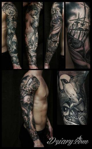 Niesamowite w swojej formie tatuaże-rękawy zajmują cała powierzchnię ramiona i przedramiona. Tworzą jednolitą zdobiącą ciało całość. Taki graficzny rękaw na skórze to tatuaż szczególnie ciekawy w przypadku aktywnych, silnych mężczyzn. 