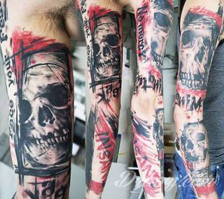 Niesamowite w swojej formie tatuaże-rękawy zajmują cała powierzchnię ramiona i przedramiona. Tworzą jednolitą zdobiącą ciało całość. Taki graficzny rękaw na skórze to tatuaż szczególnie ciekawy w przypadku aktywnych, silnych mężczyzn. 