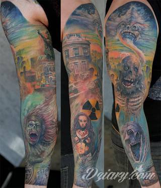 Niesamowite w swojej formie tatuaże-rękawy zajmują cała powierzchnię ramiona i przedramiona. Tworzą jednolitą zdobiącą ciało całość. Taki graficzny rękaw na skórze to tatuaż szczególnie ciekawy w przypadku aktywnych, silnych mężczyzn. 