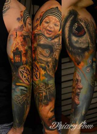 Niesamowite w swojej formie tatuaże-rękawy zajmują cała powierzchnię ramiona i przedramiona. Tworzą jednolitą zdobiącą ciało całość. Taki graficzny rękaw na skórze to tatuaż szczególnie ciekawy w przypadku aktywnych, silnych mężczyzn. 