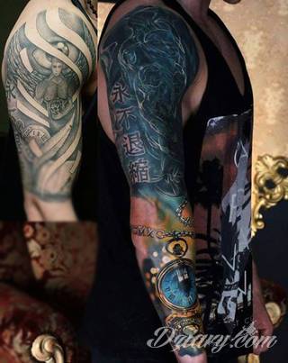 Niesamowite w swojej formie tatuaże-rękawy zajmują cała powierzchnię ramiona i przedramiona. Tworzą jednolitą zdobiącą ciało całość. Taki graficzny rękaw na skórze to tatuaż szczególnie ciekawy w przypadku aktywnych, silnych mężczyzn. 