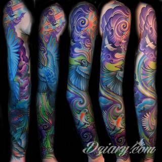 Niesamowite w swojej formie tatuaże-rękawy zajmują cała powierzchnię ramiona i przedramiona. Tworzą jednolitą zdobiącą ciało całość. Taki graficzny rękaw na skórze to tatuaż szczególnie ciekawy w przypadku aktywnych, silnych mężczyzn. 