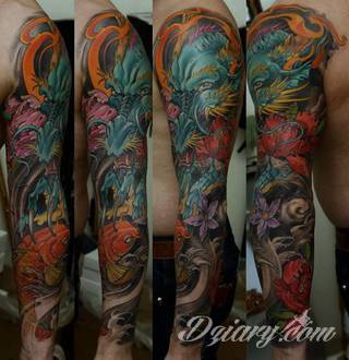 Niesamowite w swojej formie tatuaże-rękawy zajmują cała powierzchnię ramiona i przedramiona. Tworzą jednolitą zdobiącą ciało całość. Taki graficzny rękaw na skórze to tatuaż szczególnie ciekawy w przypadku aktywnych, silnych mężczyzn. 