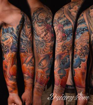 Niesamowite w swojej formie tatuaże-rękawy zajmują cała powierzchnię ramiona i przedramiona. Tworzą jednolitą zdobiącą ciało całość. Taki graficzny rękaw na skórze to tatuaż szczególnie ciekawy w przypadku aktywnych, silnych mężczyzn. 