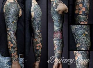 Niesamowite w swojej formie tatuaże-rękawy zajmują cała powierzchnię ramiona i przedramiona. Tworzą jednolitą zdobiącą ciało całość. Taki graficzny rękaw na skórze to tatuaż szczególnie ciekawy w przypadku aktywnych, silnych mężczyzn. 