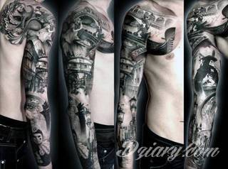 Niesamowite w swojej formie tatuaże-rękawy zajmują cała powierzchnię ramiona i przedramiona. Tworzą jednolitą zdobiącą ciało całość. Taki graficzny rękaw na skórze to tatuaż szczególnie ciekawy w przypadku aktywnych, silnych mężczyzn. 