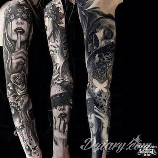 Niesamowite w swojej formie tatuaże-rękawy zajmują cała powierzchnię ramiona i przedramiona. Tworzą jednolitą zdobiącą ciało całość. Taki graficzny rękaw na skórze to tatuaż szczególnie ciekawy w przypadku aktywnych, silnych mężczyzn. 