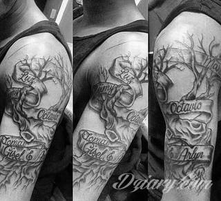 Familijne tatuaże o rodzinnym charakterze to pamiątka na lata. Imiona i daty urodzin dzieci, data ślubu, indywidualne wzory rodzinne - różnorodność formatów tworzących tatuaże przypominające o najbliższych jest wyjątkowo szeroka. 