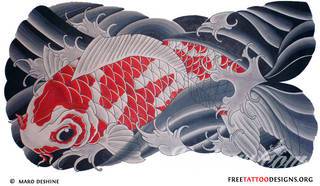Tatuaże z rybą koi to symbolika dążenia - wytrwałego kierowania się w określoną stronę za wszelką cenę i niezależnie od okoliczności. Rysunki z rybą Koi to jednak również ogromna mnogość barw; tworzony w ten sposób karp staje się prawdziwie fantazyjną grafiką na ciele. 