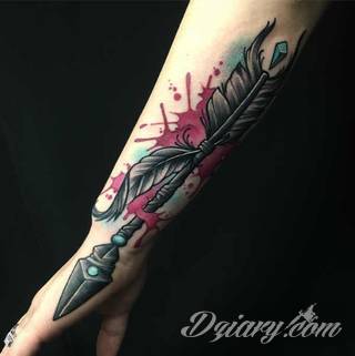 Tatuaże ze strzałami to bezpośredni symbol dynamiki zmian. Cienkie, zakończone jedynie szerszym motywem obrazy ze strzałką sugerowane są przede wszystkim na ozdobienie kończyn. Łydka, ramię, palce - na tych elementach tatuaże ze strzałami będą szczególnie interesujące. 