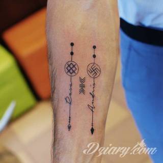 Tatuaże ze strzałami to bezpośredni symbol dynamiki zmian. Cienkie, zakończone jedynie szerszym motywem obrazy ze strzałką sugerowane są przede wszystkim na ozdobienie kończyn. Łydka, ramię, palce - na tych elementach tatuaże ze strzałami będą szczególnie interesujące. 