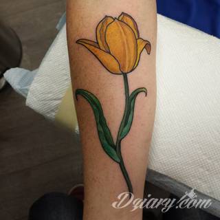 Jeden z wielu kwiatowych motywów na ciele; tatuaże eksponujące tulipany kojarzą się przede wszystkim z delikatnością. Lekkość kreski powoduje, że szczególnie urzekają na kobiecym ciele - tworzą urokliwe zdobienie każdego miejsca na skórze. 