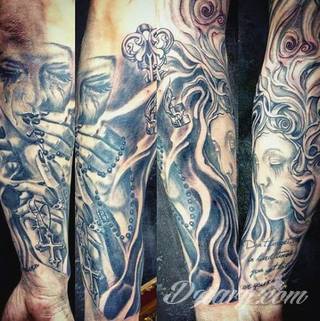 Kłódka, zamek z kluczem, symboliczna brama tworząca wejście do wnętrza - tego typu tatuaże symbolizują otwarcie, ale blokadę, wstęp do środka wyłącznie dla uprawnionych. Tatuaże eksponujące zamek z kluczem to przede wszystkim ciekawe wzornictwo niebanalnie łączące się z ciekawą kolorystyką. 