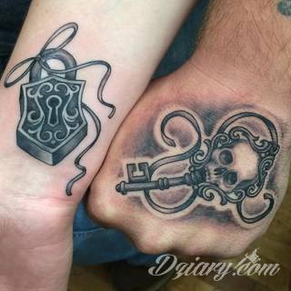 Kłódka, zamek z kluczem, symboliczna brama tworząca wejście do wnętrza - tego typu tatuaże symbolizują otwarcie, ale blokadę, wstęp do środka wyłącznie dla uprawnionych. Tatuaże eksponujące zamek z kluczem to przede wszystkim ciekawe wzornictwo niebanalnie łączące się z ciekawą kolorystyką. 
