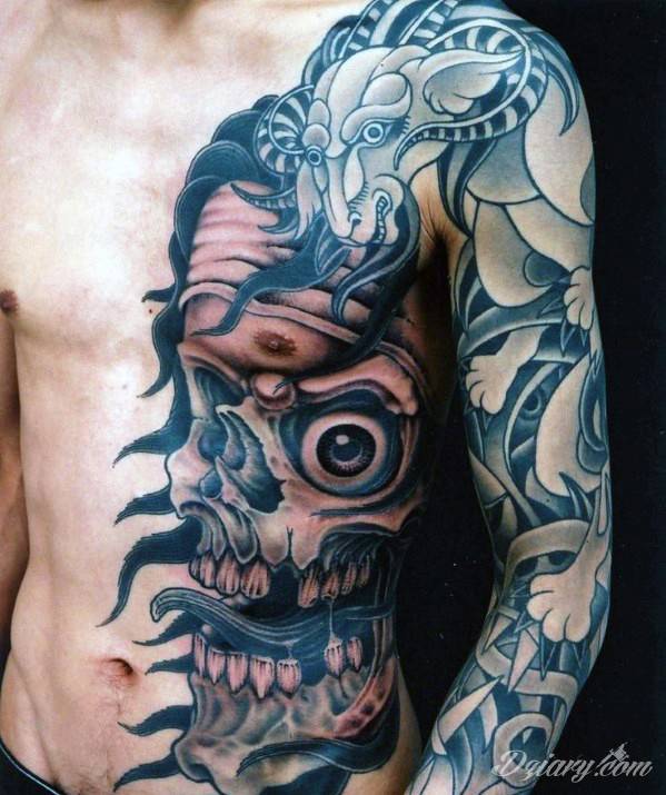 Tatuaż Czaszka i smok