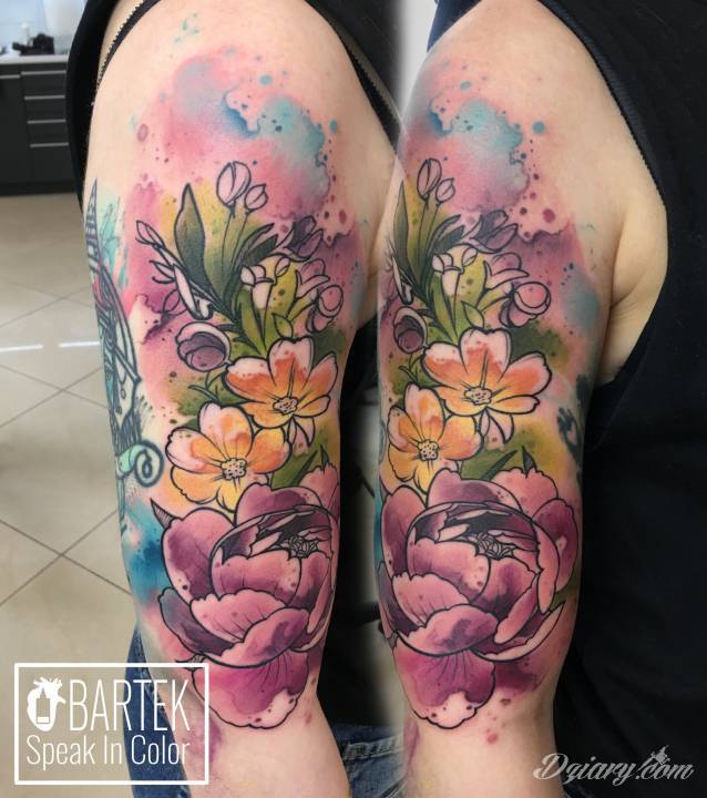 Tatuaż Kwiaty w watercolorowym...
