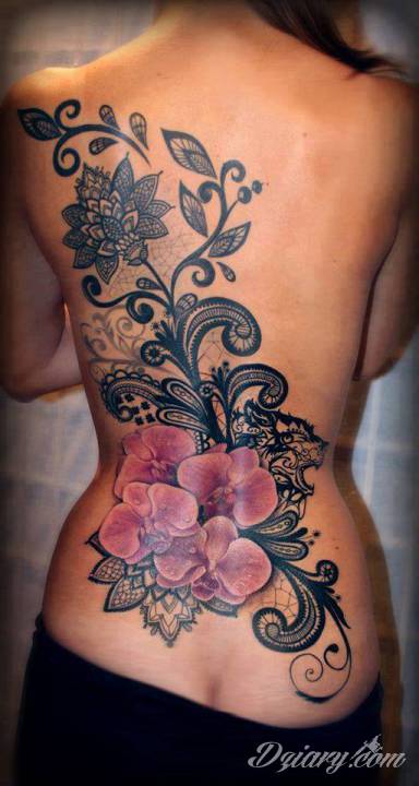 Tatuaż Pełny plecy, kwiaty....