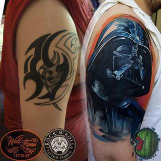cover od Dera z Rock'n'Roll Tattoo and Piercing Wrocław! Niech moc będzie z wami ! 
Done with World Famous Tattoo Ink