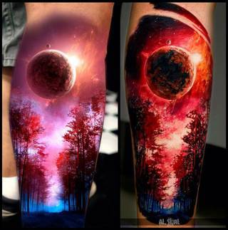 Hiperrealistyczny tatuaż na łydce wykonany przez Aleksandra "Sigala" Romasheva