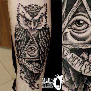 Kolejna sówka wykonana przez Malina ze Speak In Color.
www.speakincolor.pl 
https://www.facebook.com/SpeakInColorTattoo