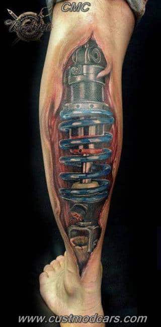 Mechaniczna sprężyna wychodząca z nogi.