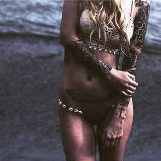 na plażę, kobieta, muszle, plaza