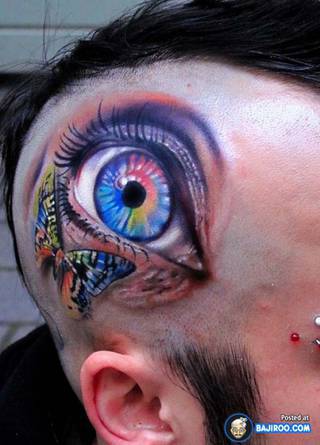 Niesamowity tatuaż przedstawiający oko, "na głowie" :)