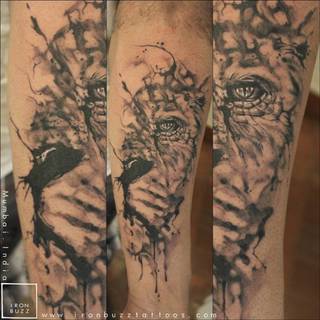 Półportret lwa na łydce.