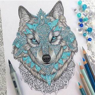 przepiękna tatuażowa inspiracja, kolorowy wilk