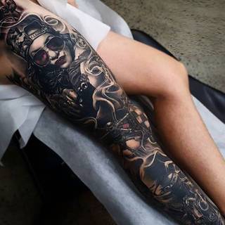 Wzór tatuażu na nodze, wykonanie: Yz Asencio