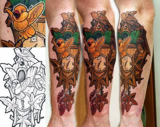 Zegar z kukułką - wykonał Meff ze studia Speak In Color!
https://www.facebook.com/SpeakInColorTattoo